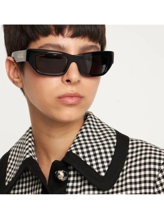 New Authentic Gucci Gray Rectangular Sunglasses GG1296S 001 seen on Miley Cyrus main image 10
